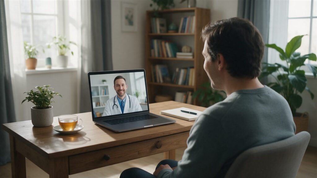Patient on a telehealth video visit with a doctor